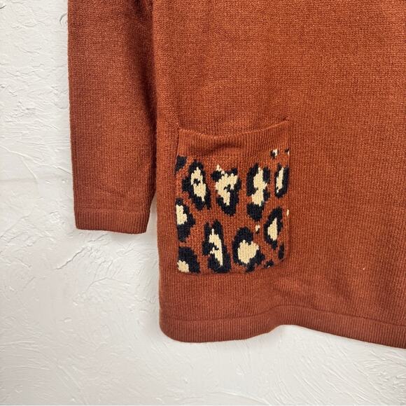 Logo Lori Goldstein Brown Animal Print Trim Cowl Neck Tunic Sweater Womens S - Picture 2 of 9